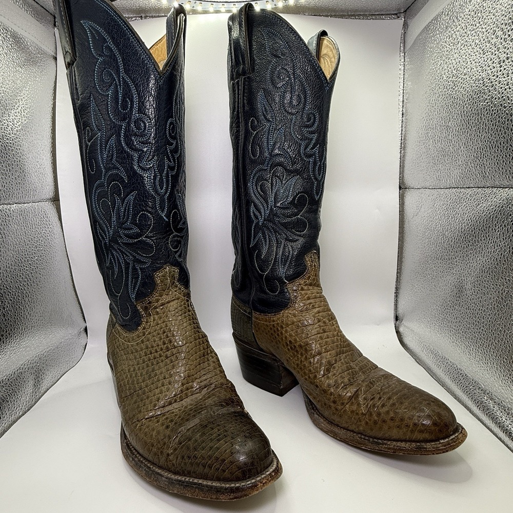 Women's Vintage Blue Leather Lizard Cowgirl Boots Sz 4 1/5 B Justin Boots